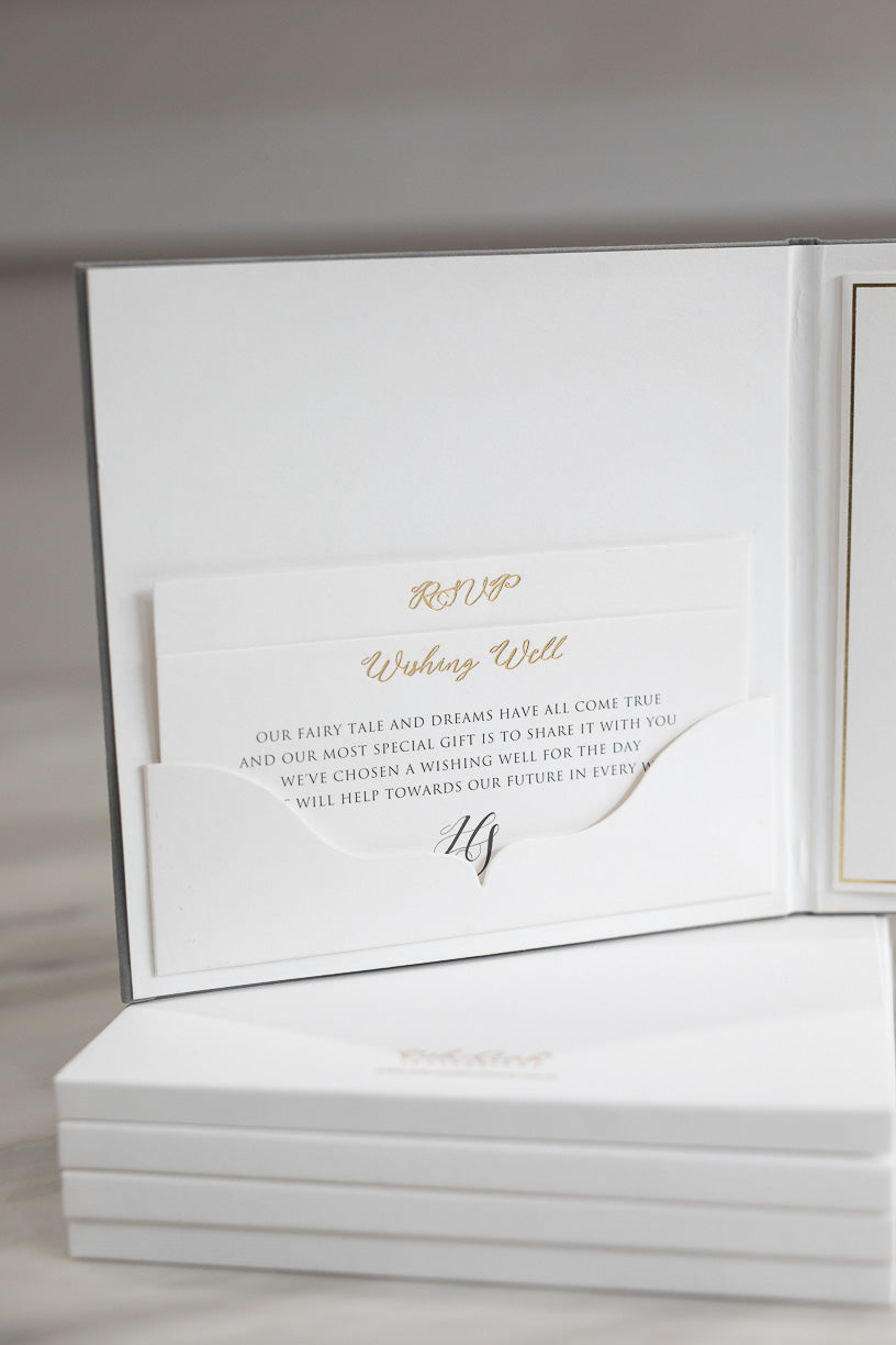 Hardcover pocket fold wedding invitation booklet