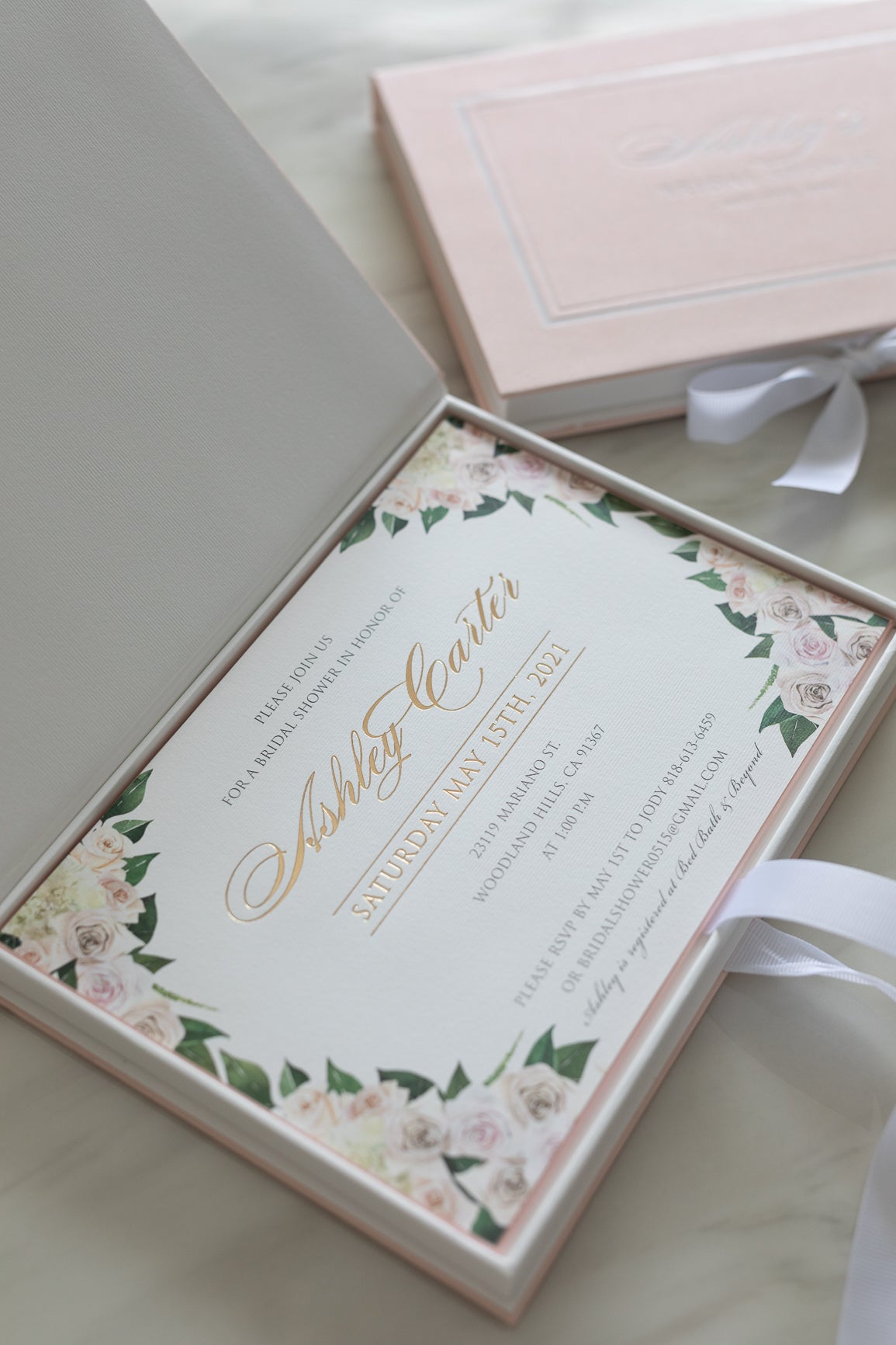 Luxury floral bridal shower invitation box