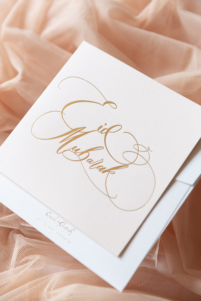 CALLIGRAPHY EID MUBARAK CARD - LIGHT BLUSH - Ooh Aah Invitations