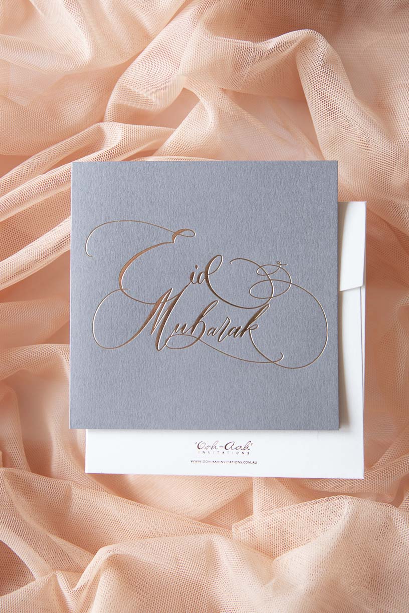 CALLIGRAPHY EID MUBARAK CARD - GREY - Ooh Aah Invitations