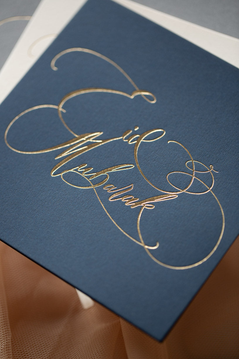 CALLIGRAPHY EID MUBARAK CARD - NAVY - Ooh Aah Invitations