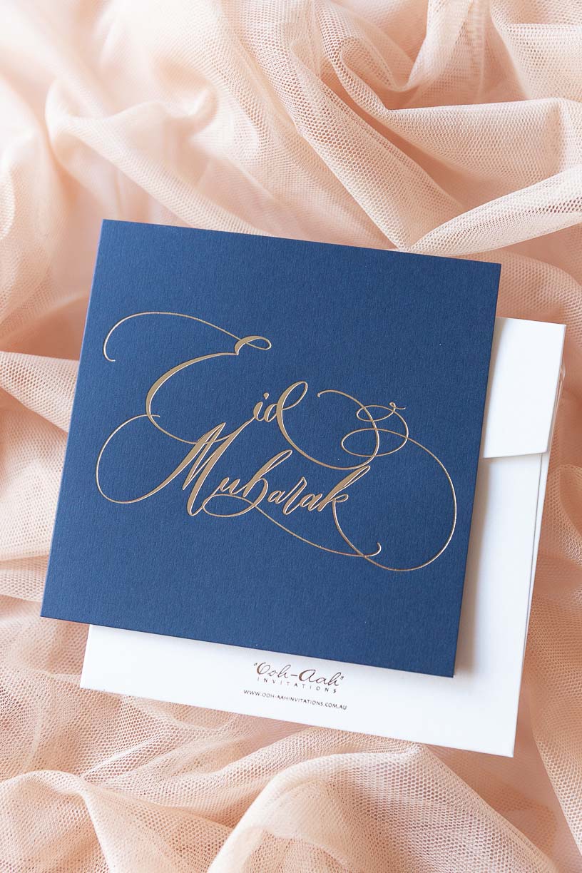 CALLIGRAPHY EID MUBARAK CARD - NAVY - Ooh Aah Invitations