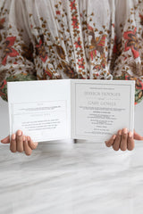 White and silver wedding invitation with modern design