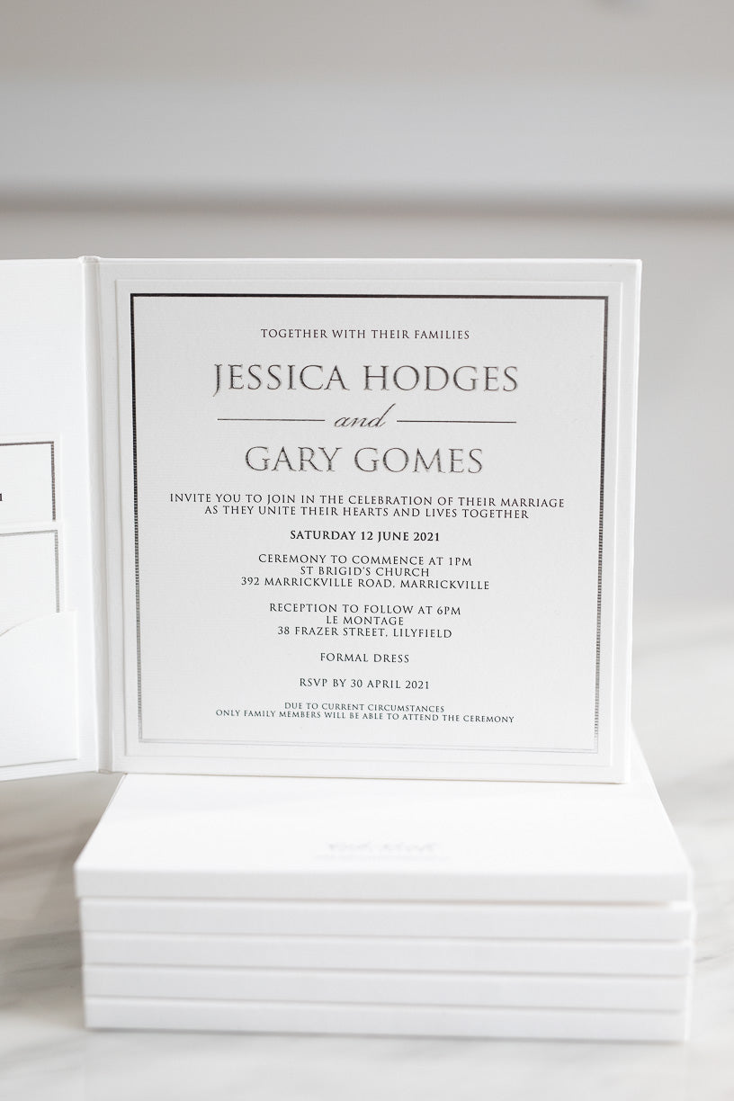 Silver hardcover wedding invitations