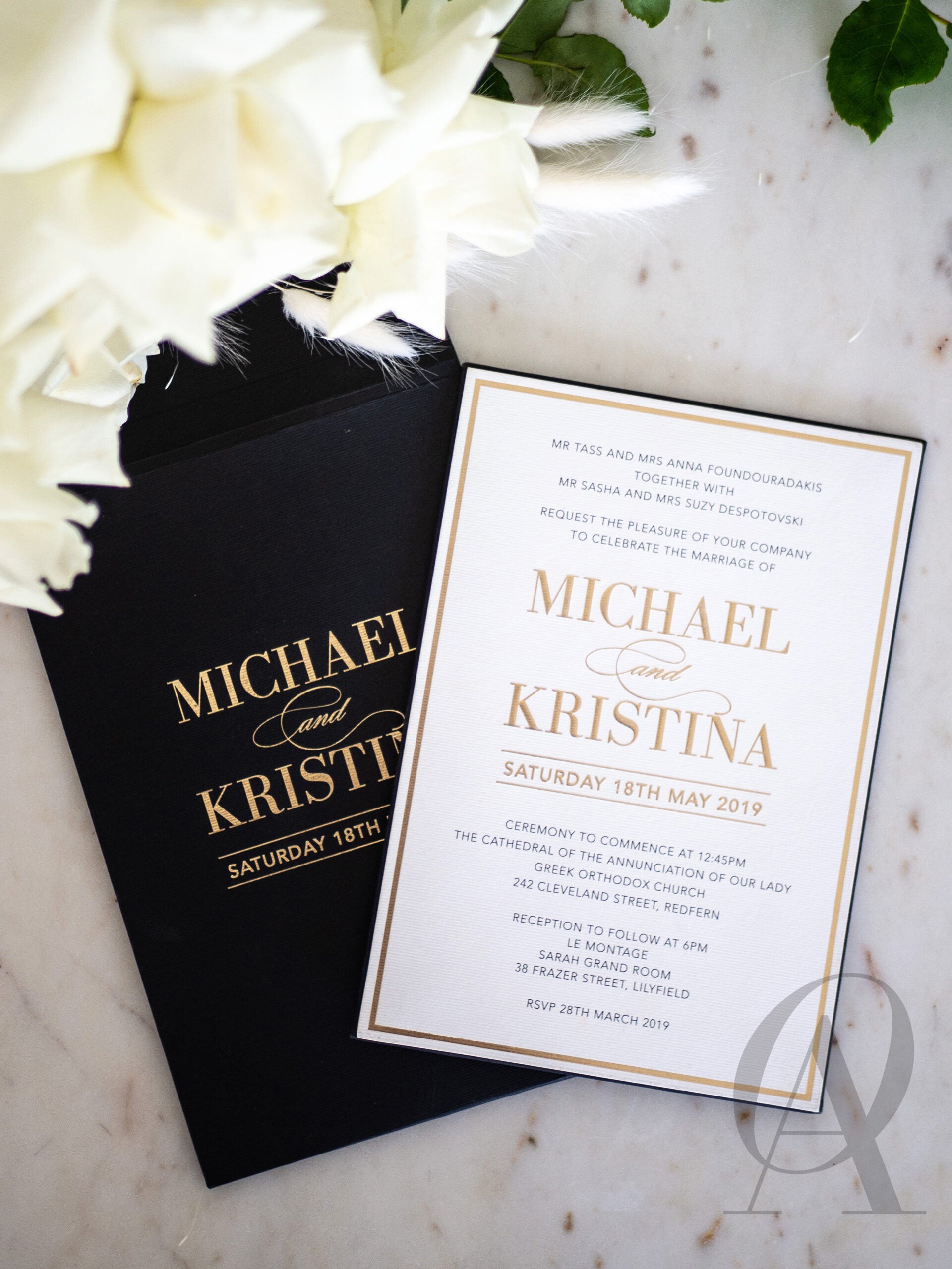 Modern Black White and Gold Foil Invitations Premium Board