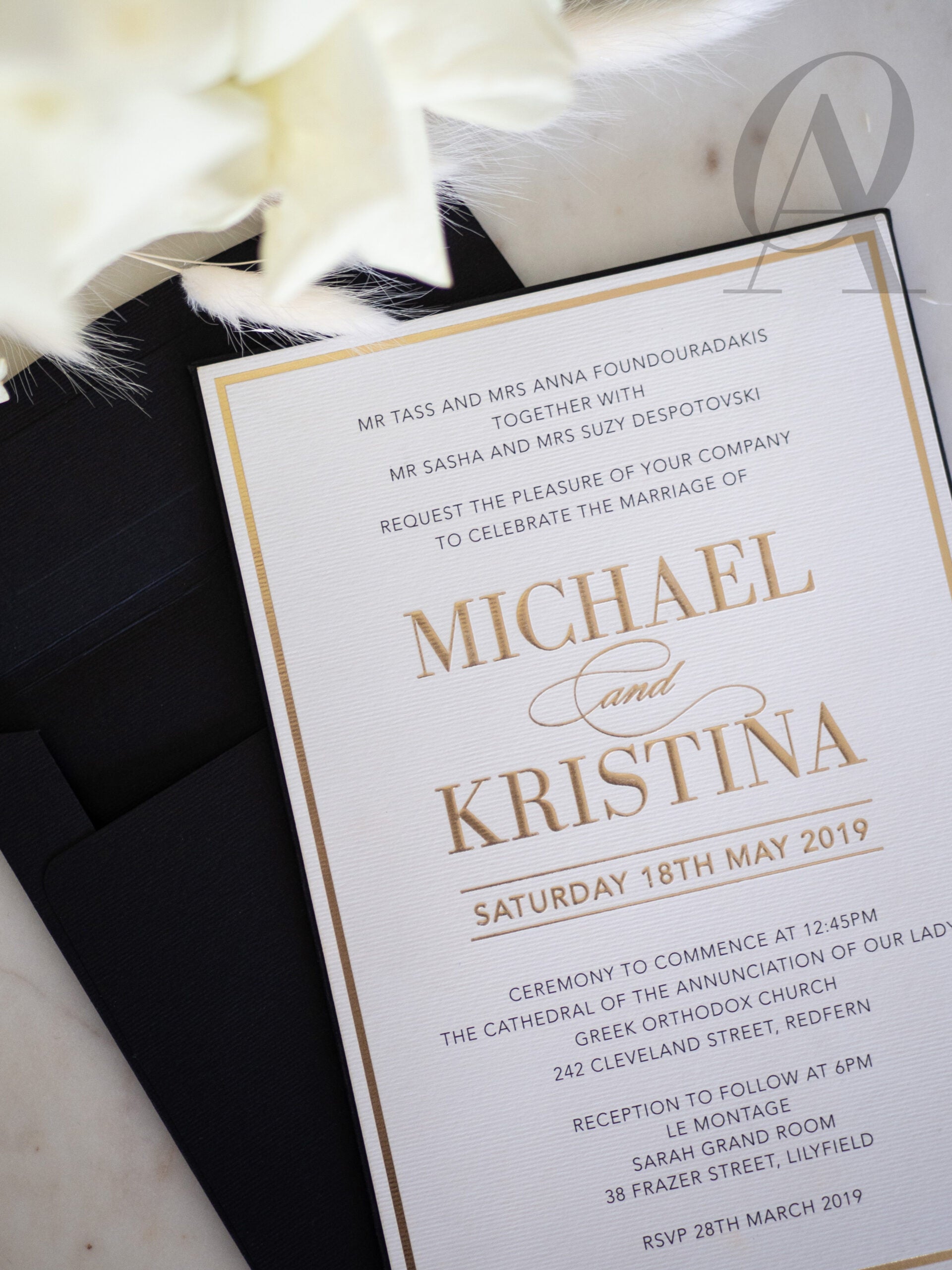 Modern Black White and Gold Foil Invitations Premium Board