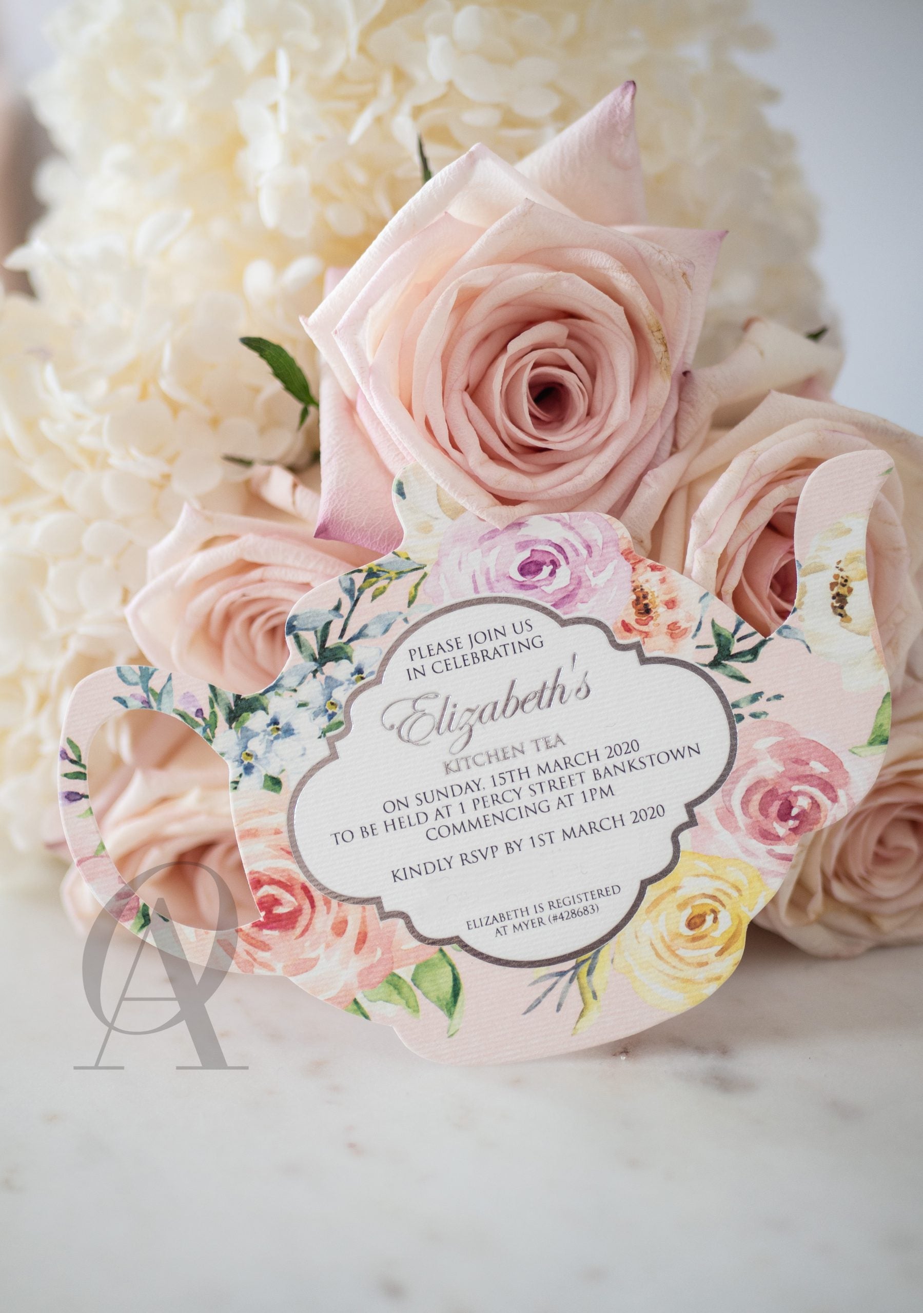 Teapot bridal shower invitation card