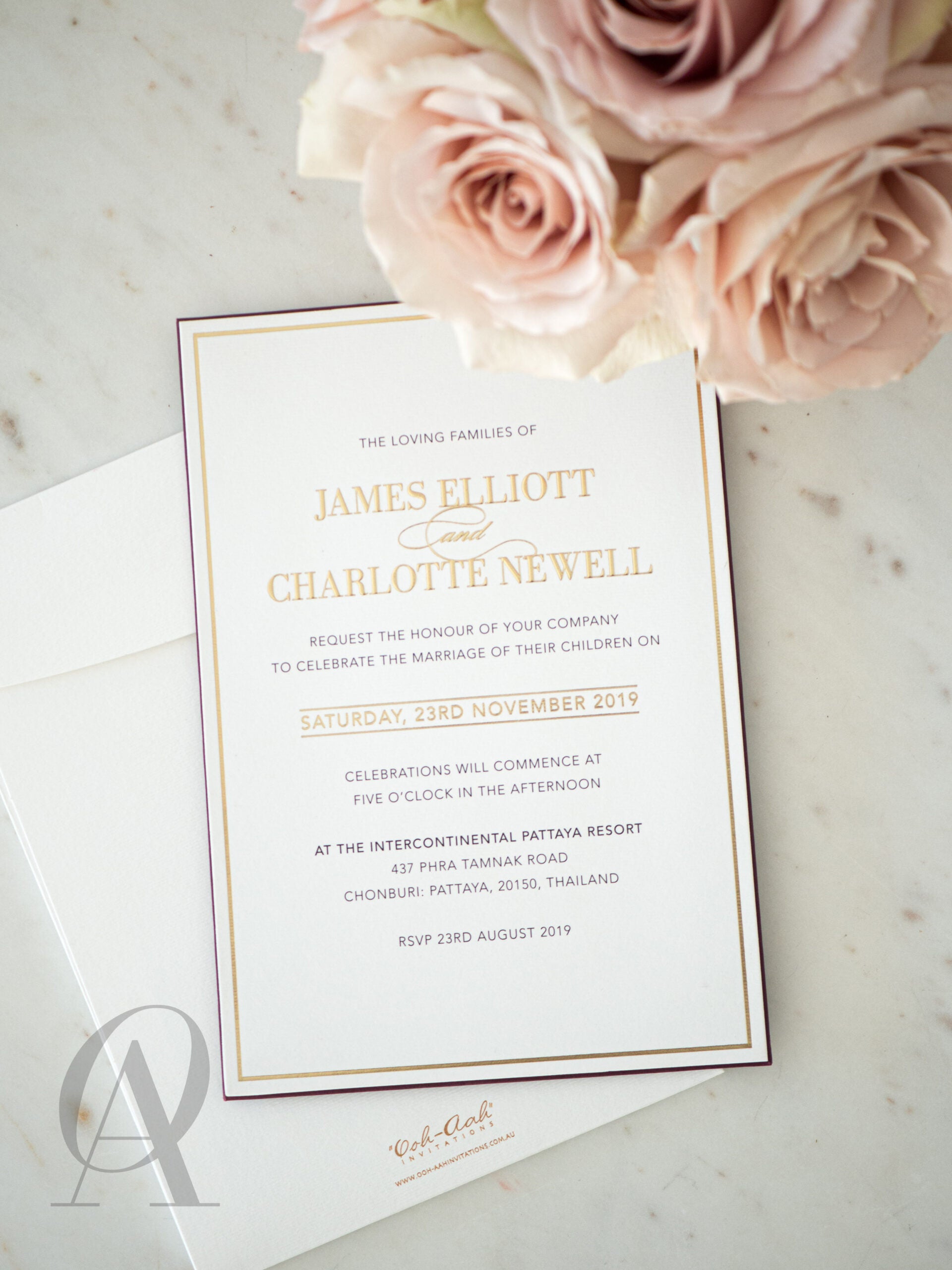 Burgundy and Gold Foil Wedding Invitations Premium Board