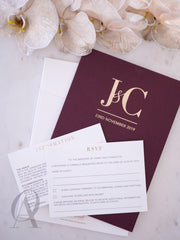 Burgundy and Gold Foil Wedding Invitations Premium Board