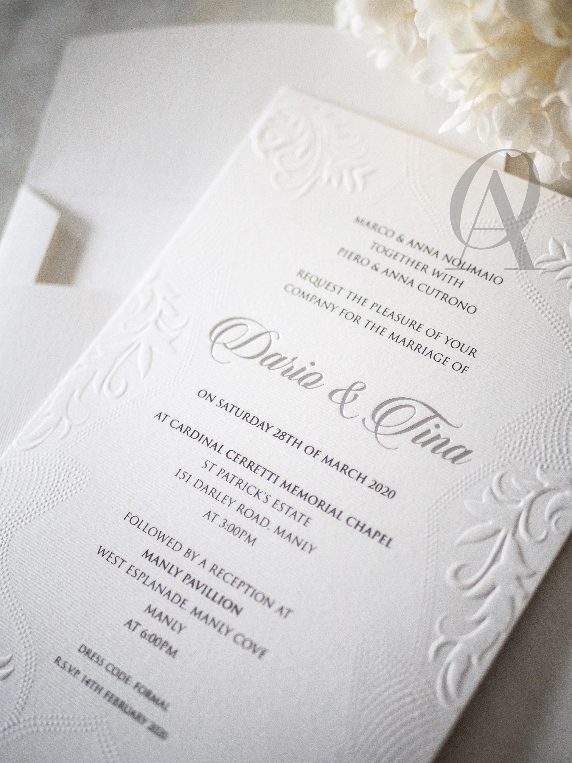 Elegant wedding invitations embossed