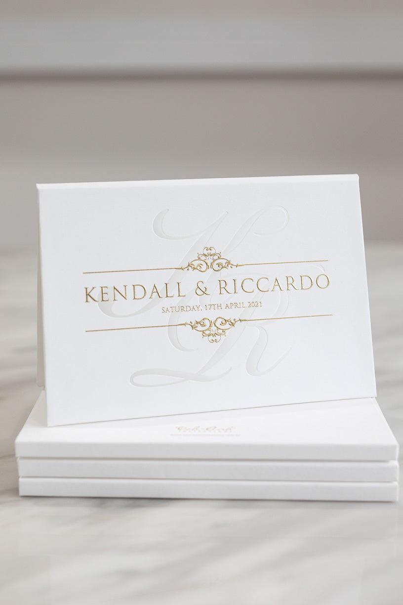 Classic white and gold wedding invitations hardcover booklet