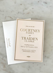 Wedding Save the Date Cards in Blush Nude and Gold Foil