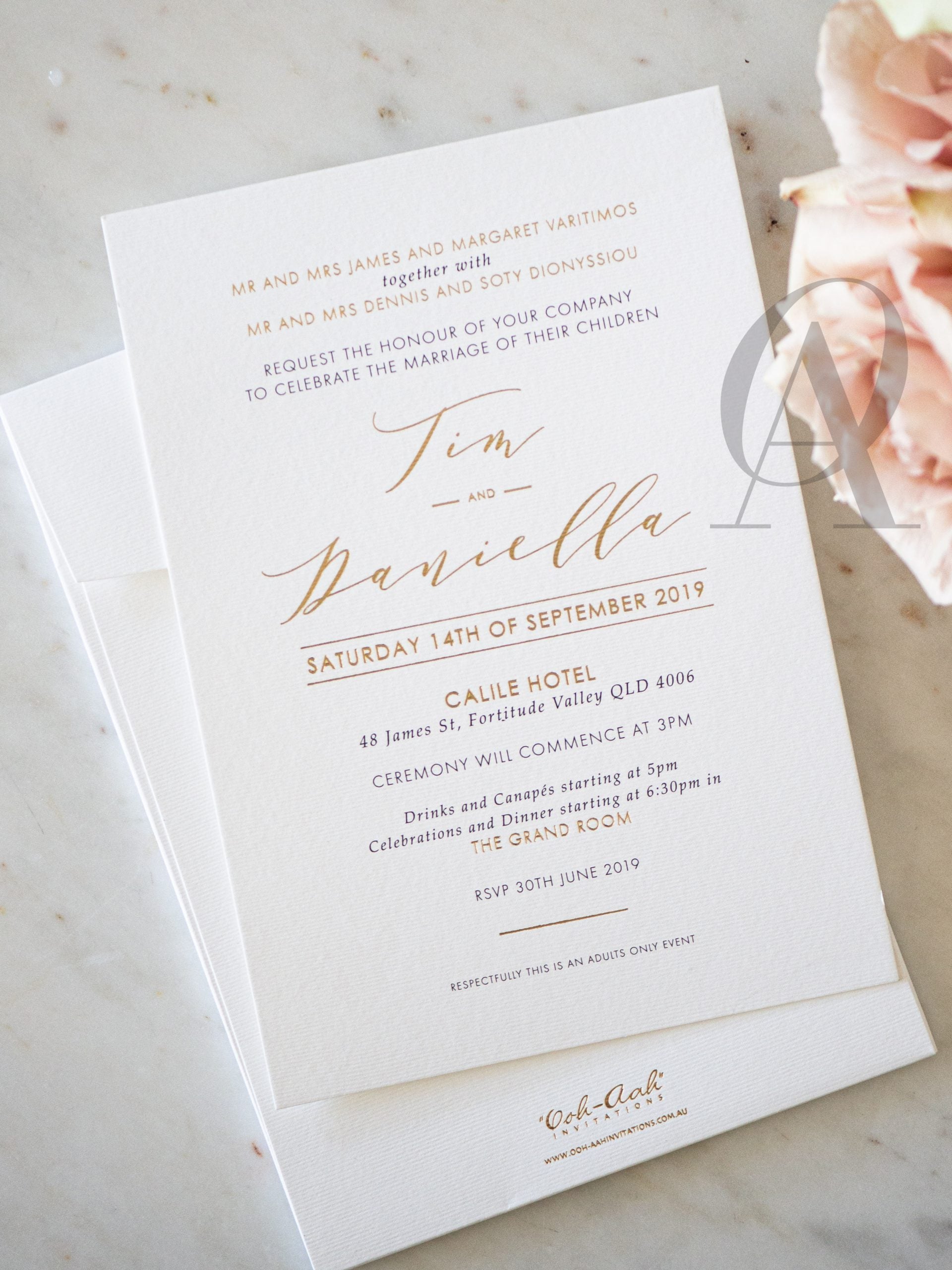 Modern Wedding Invitation Card with Gold Foil Calligraphy