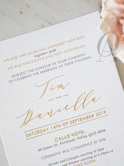 Modern Wedding Invitation Card with Gold Foil Calligraphy