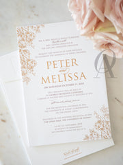 Rustic Floral Wedding Invitations Rose Gold Foil Premium Board