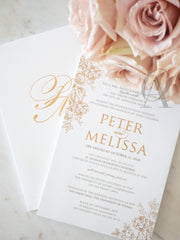 Rustic Floral Wedding Invitations Rose Gold Foil Premium Board