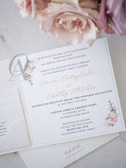 Blush pink floral wedding invitation