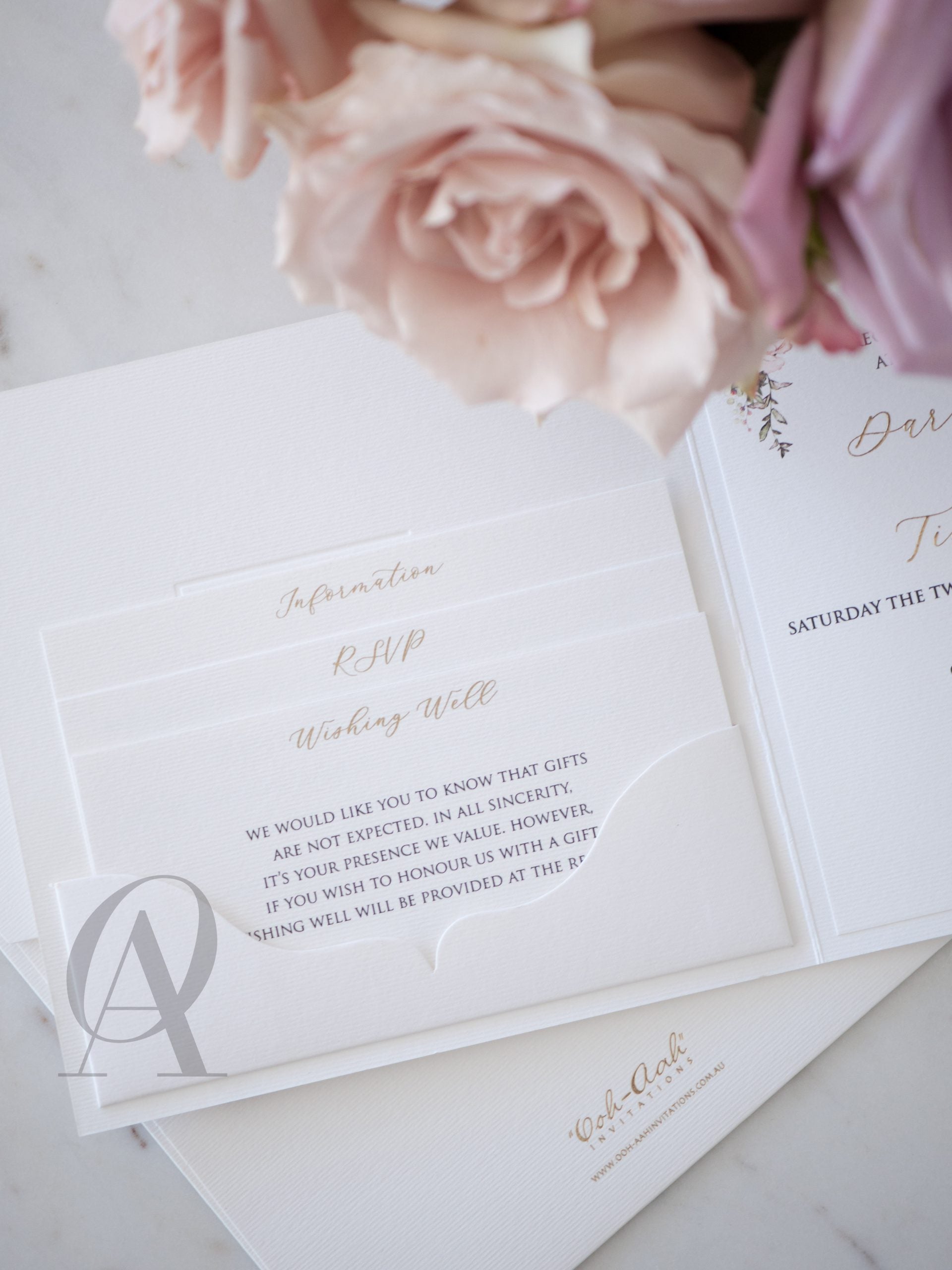 Blush pink floral wedding invitation