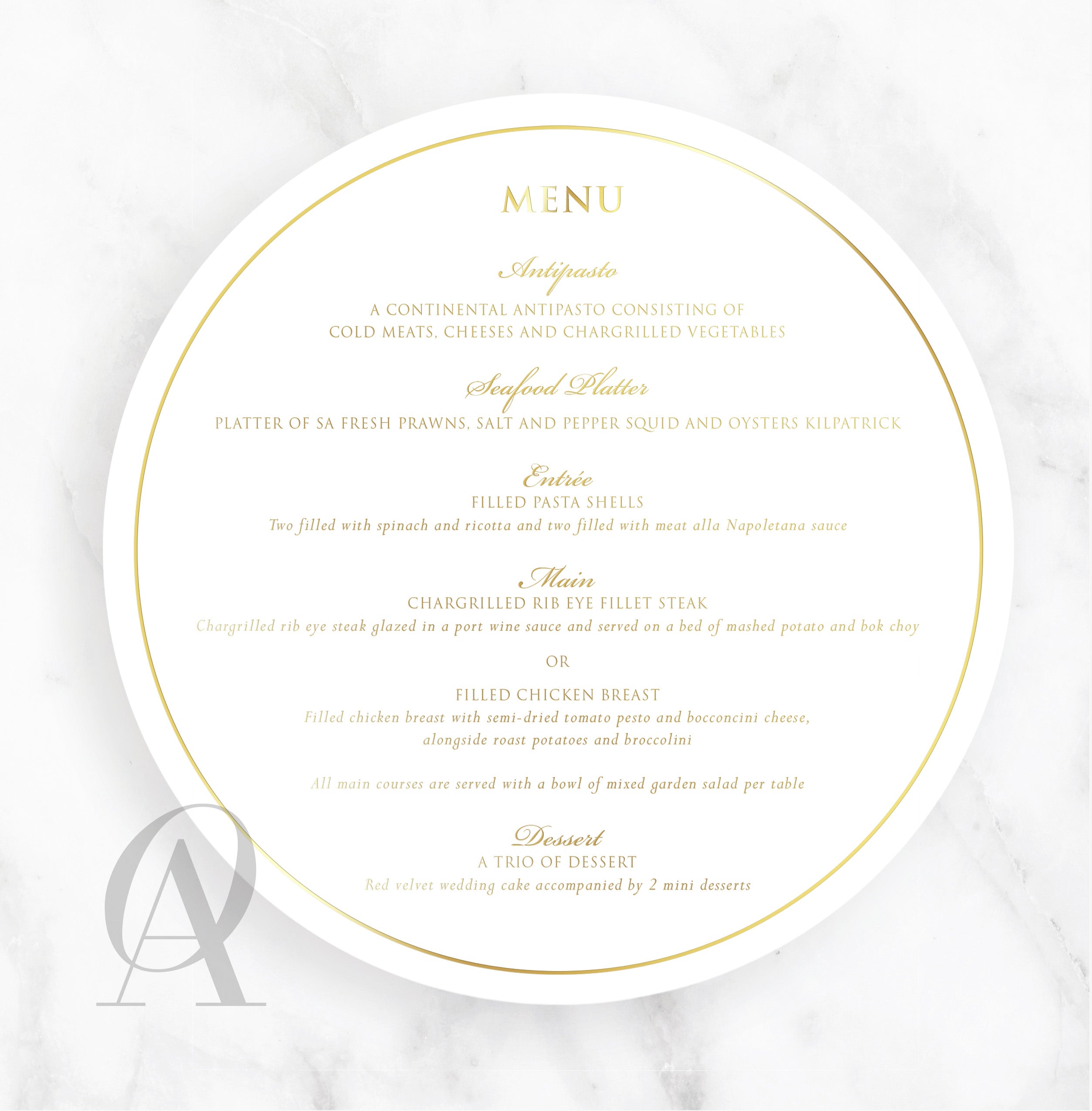 Menu Order Invite Round Menu Foil Stamp – Ooh Aah Invitations