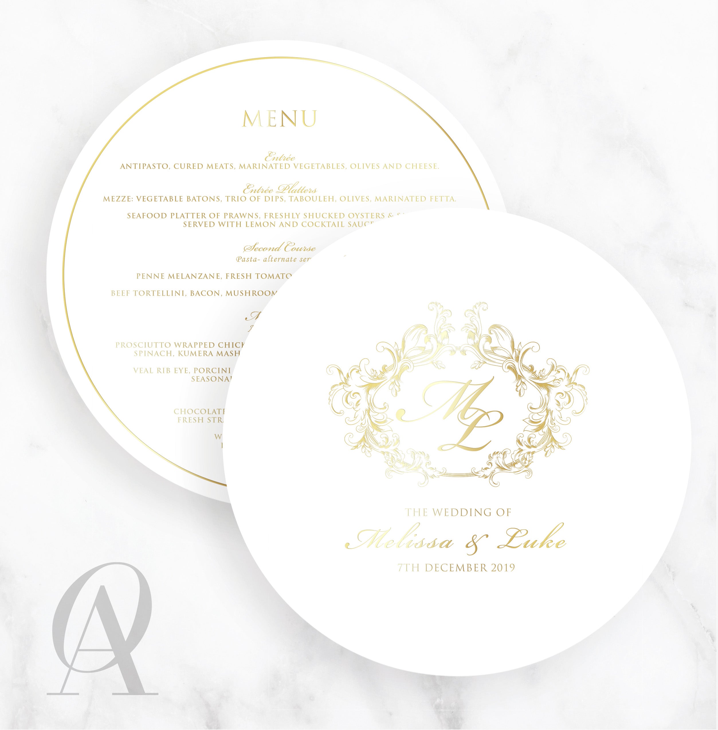 Round Menu Regal Foil Stamp + Ink Print - Ooh Aah Invitations