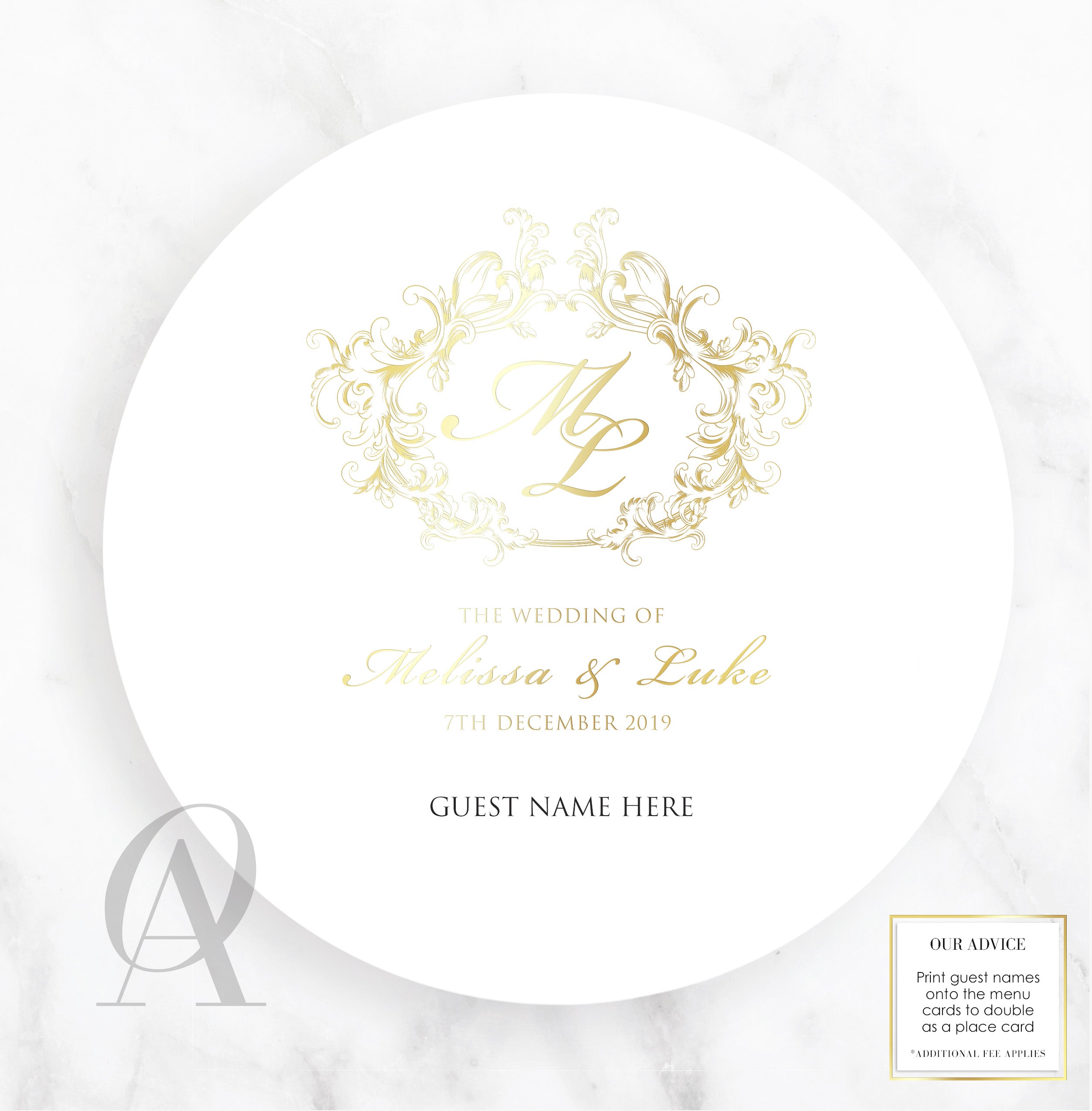 Round Menu Regal Foil Stamp + Ink Print - Ooh Aah Invitations