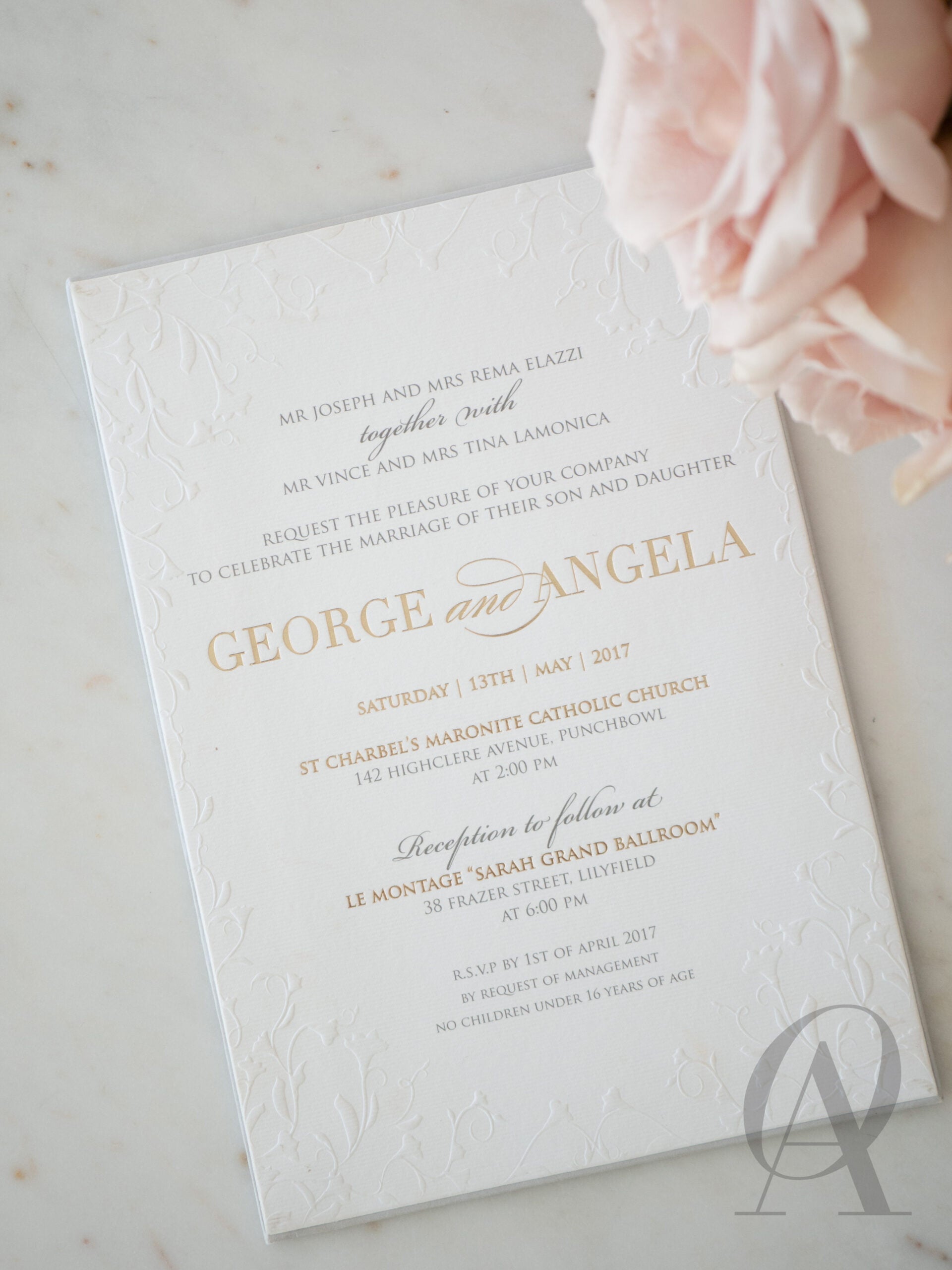 Grey and Gold Foil Embossed Wedding Invitations Premium Board