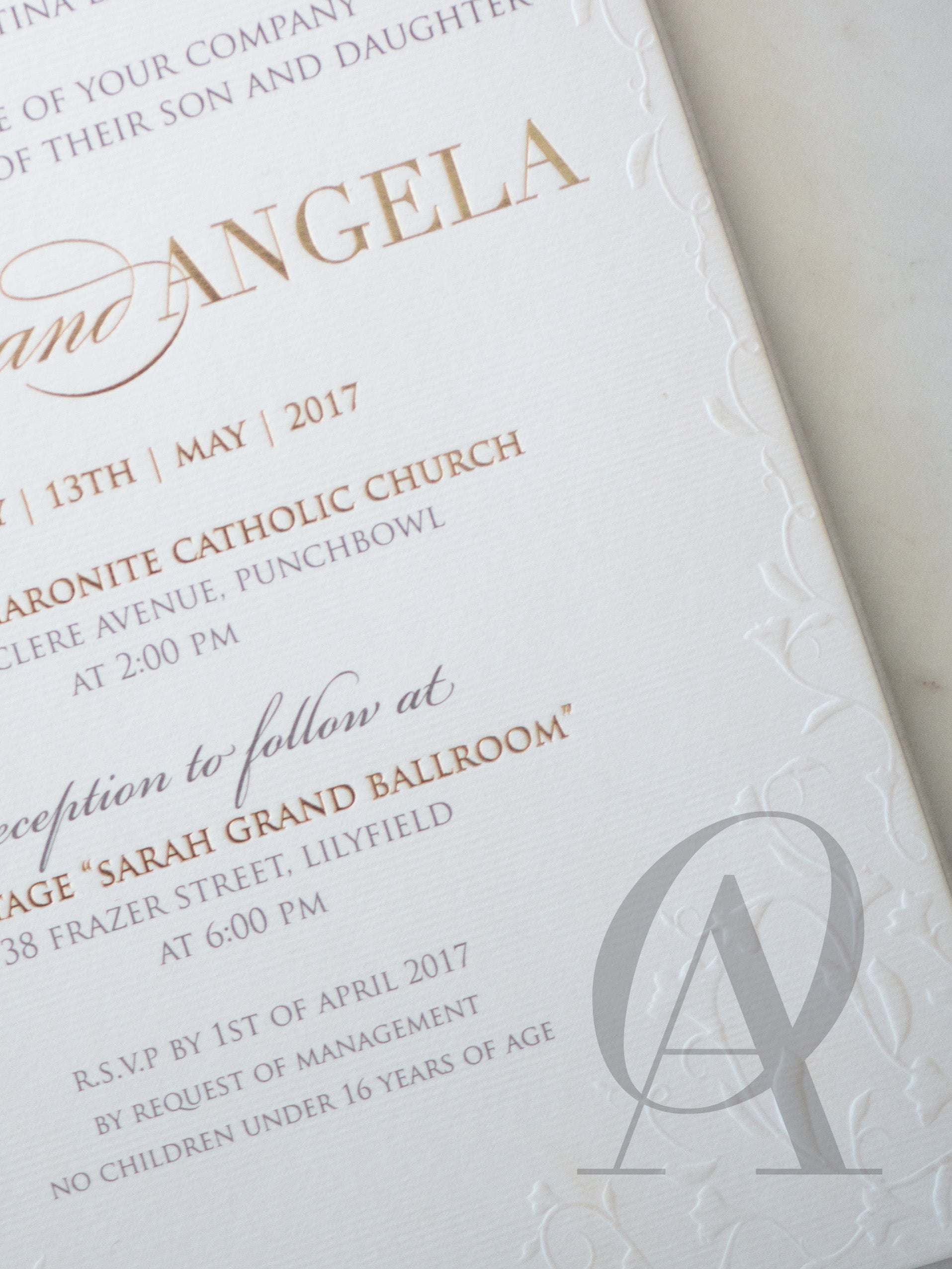 Grey and Gold Foil Embossed Wedding Invitations Premium Board