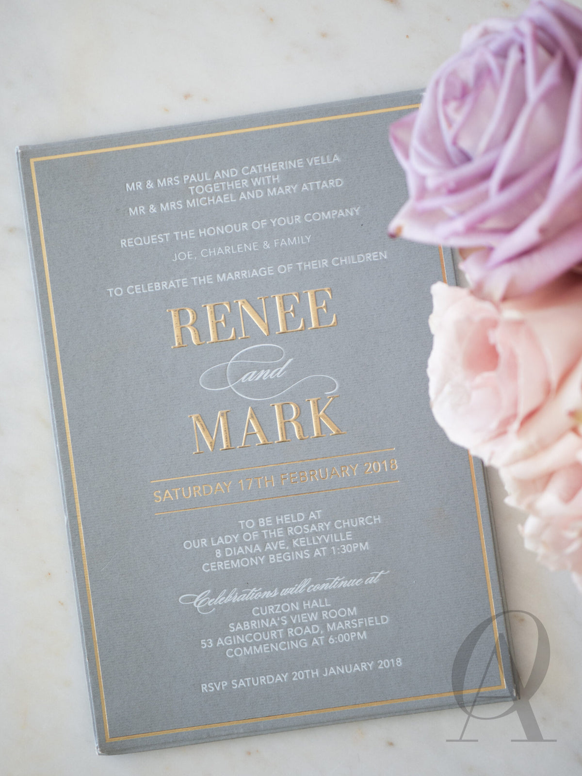 Grey and Gold Foil Wedding Invitations Premium Board