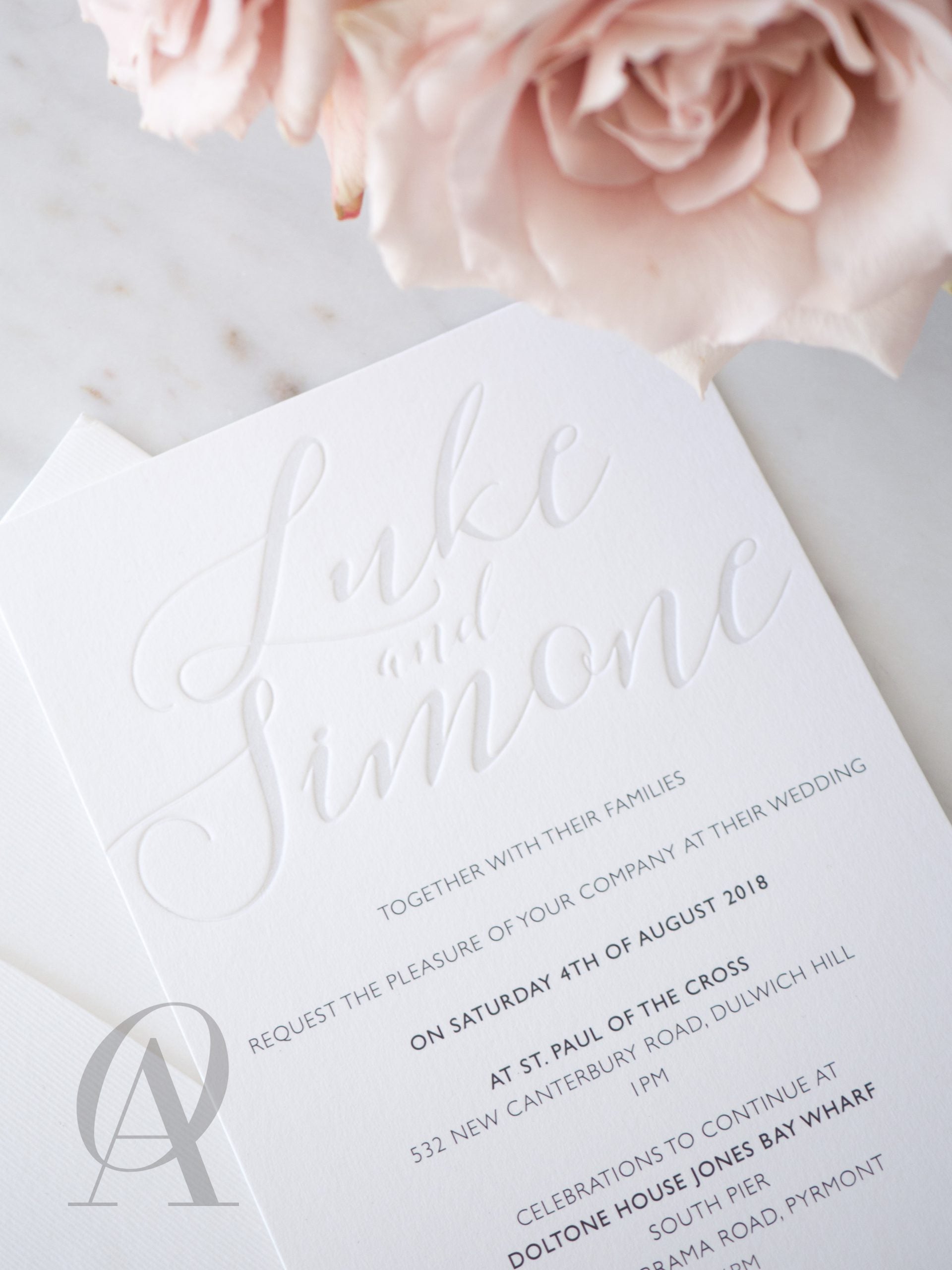 Modern calligraphy letterpress wedding invitations