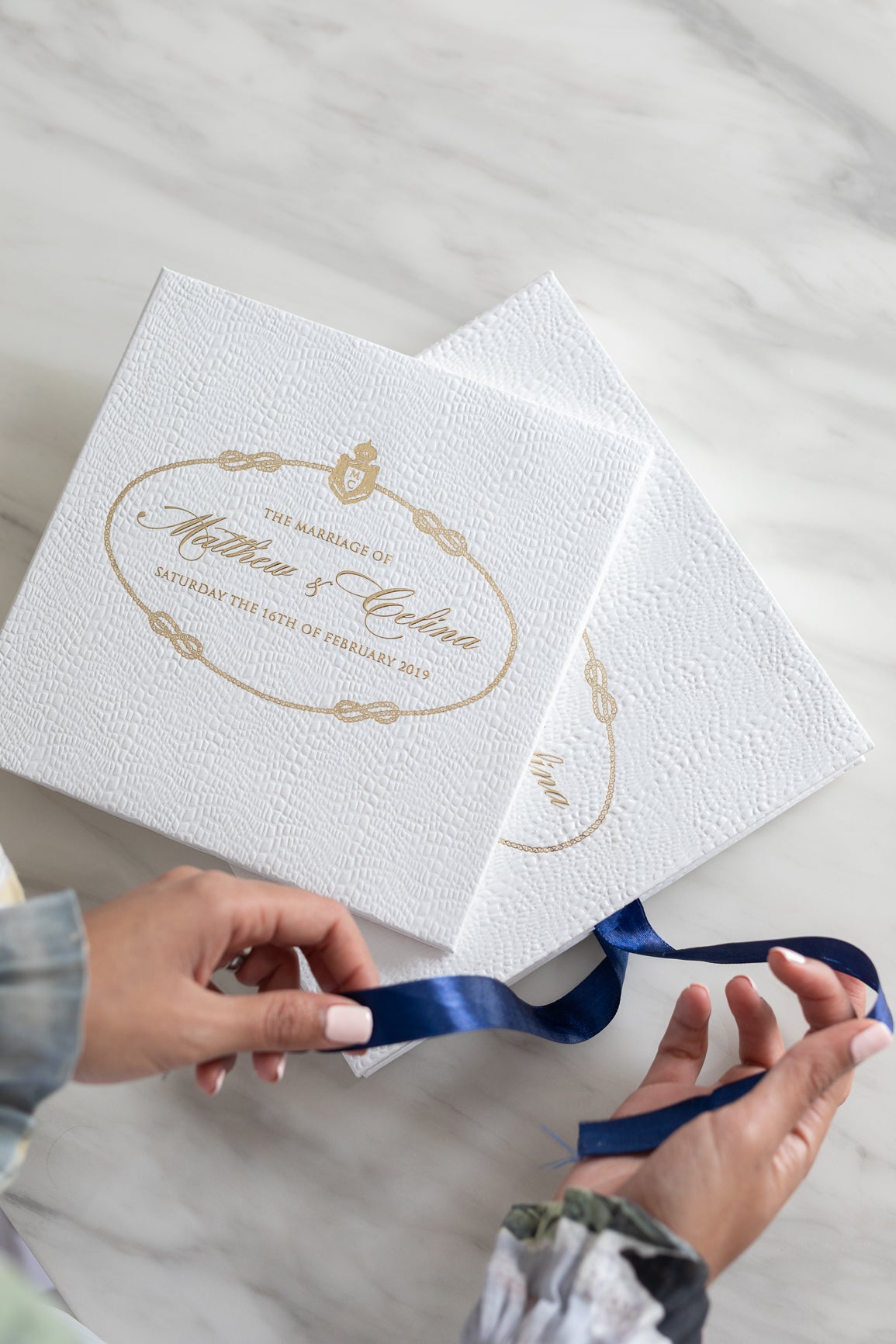 Luxury wedding invitation box ribbon