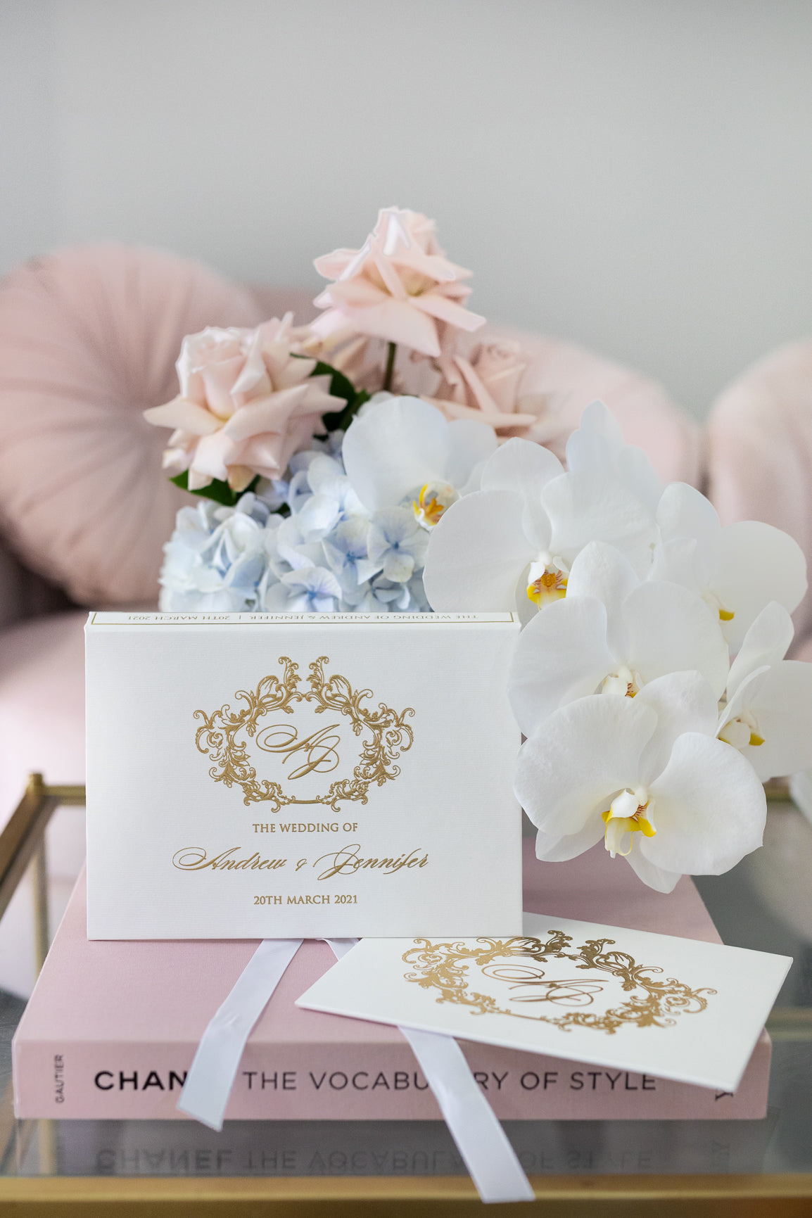 Regal wedding invitation with gold foil in luxury box