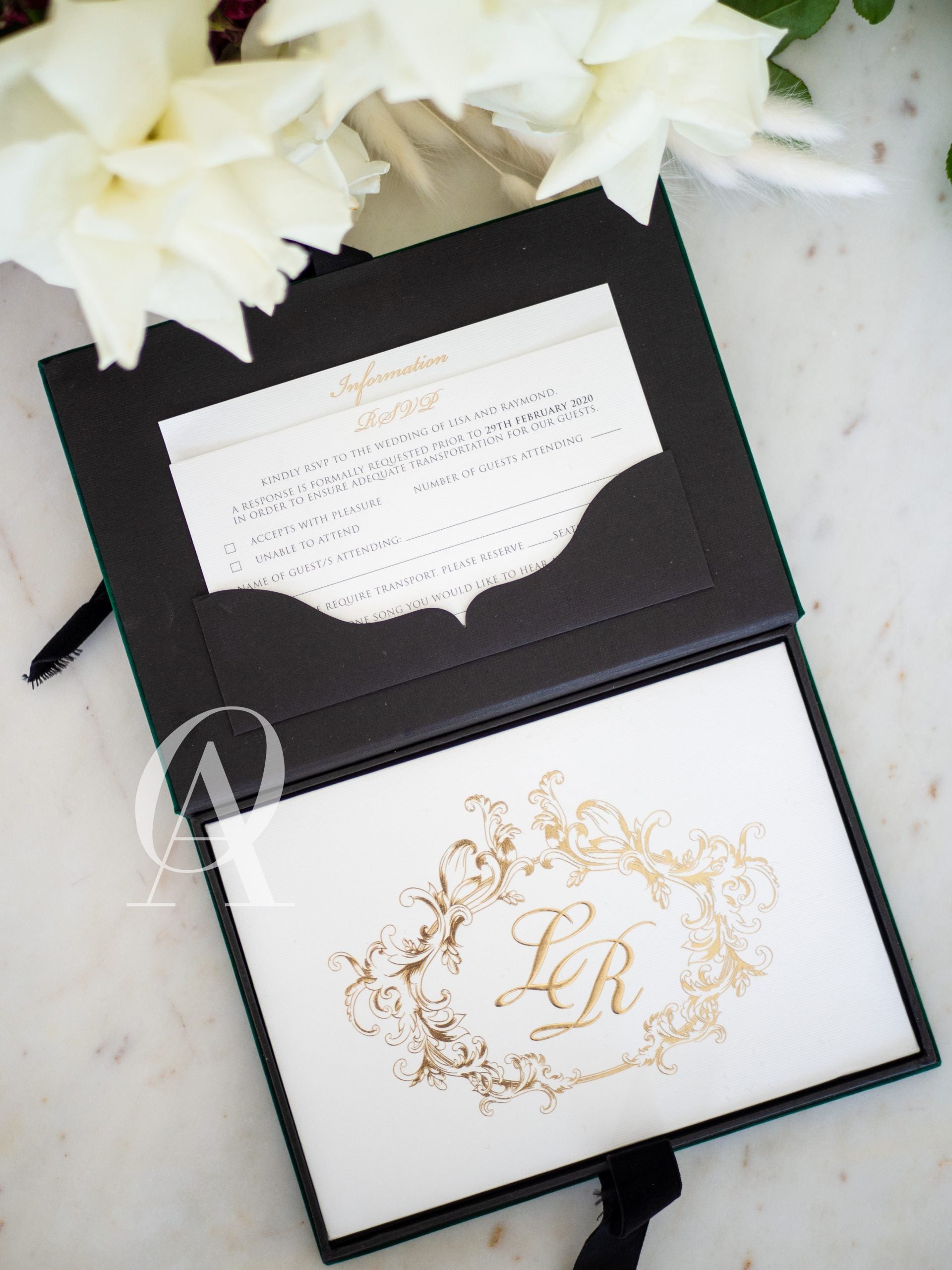 Green Suede Luxury Box Wedding Invitations