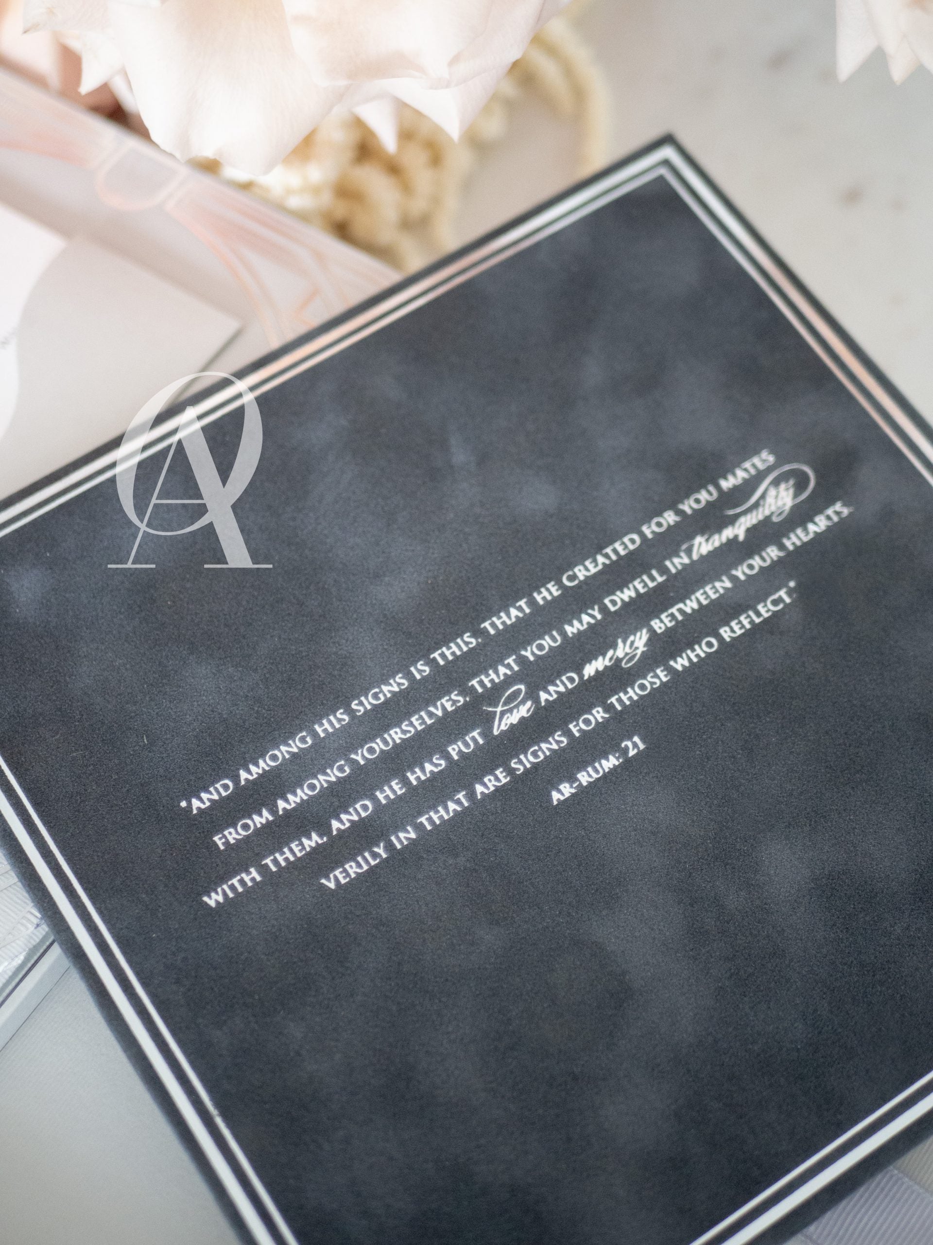 Luxury Boxed Wedding Invitations Grey Suede Silver Foil