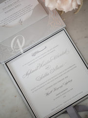 Luxury Boxed Wedding Invitations Grey Suede Silver Foil