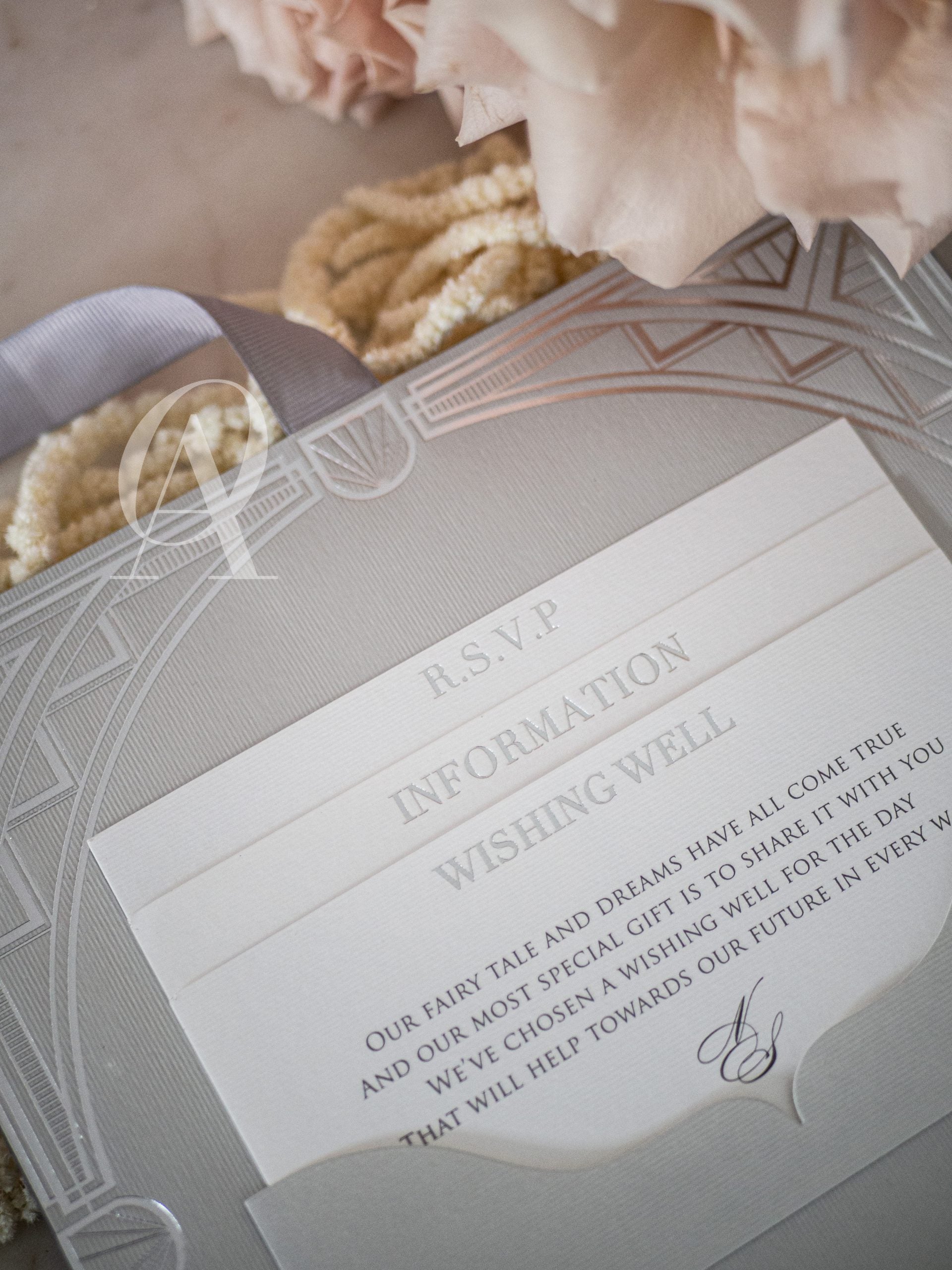 Grey Suede Modern Luxury Boxed Wedding Invitations