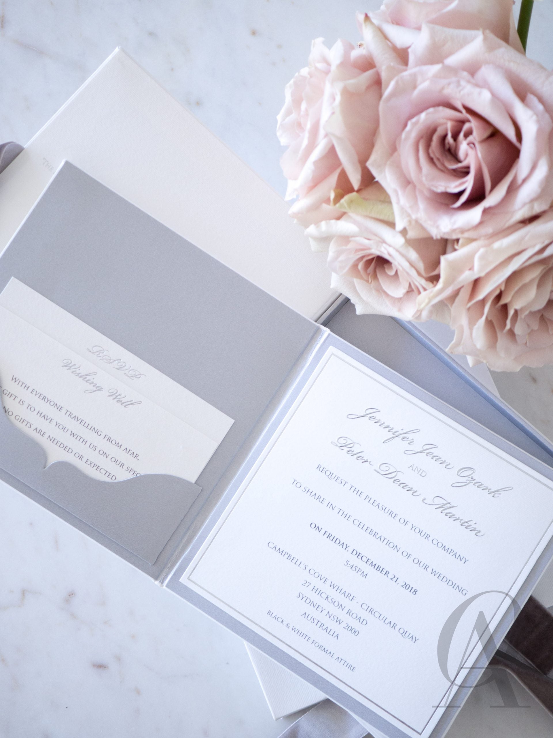 Elegant pocket fold wedding invitations insert cards