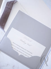 Elegant pocket fold wedding invitations RSVP card Wishing Well