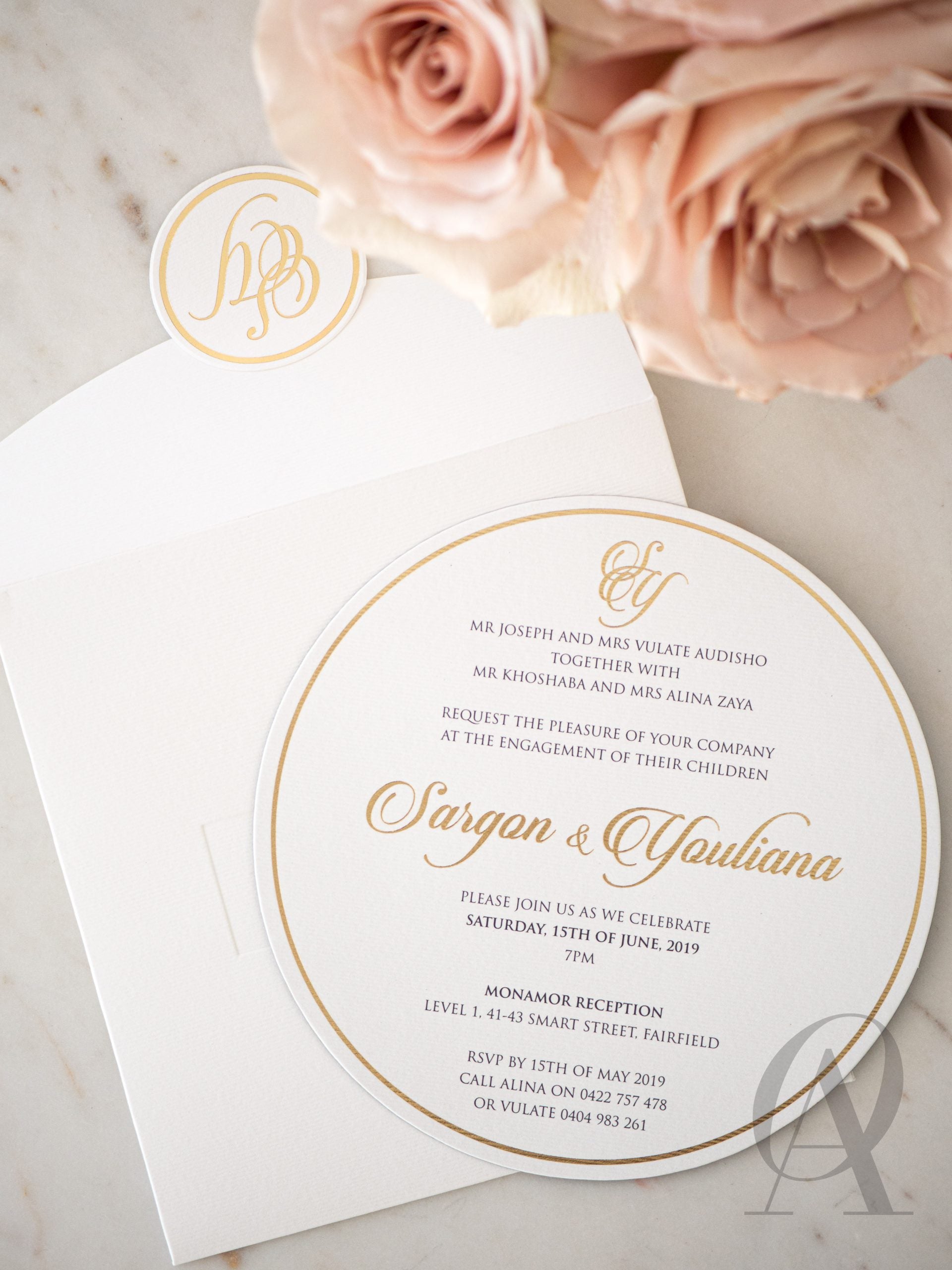 Luxury Engagement Invitation cards gold foil on suede