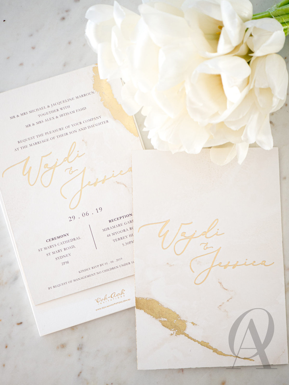 Marble and Gold Foil Wedding Invitations Premium Board