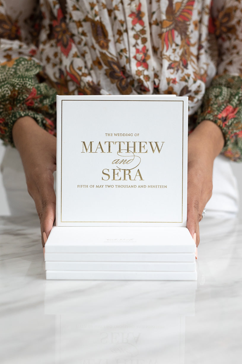 Modern and simple wedding invitations with gold foil embossing