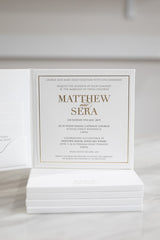 Modern and simple wedding invitations embossed in gold