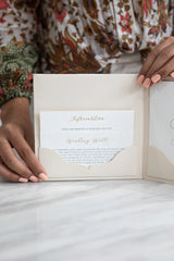 Nude wedding invitations with pocket fold