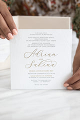 Modern calligraphy wedding invitation with floral embossing