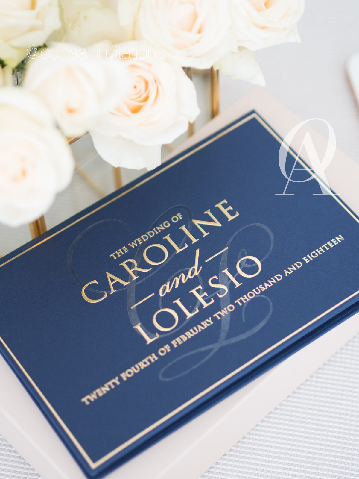 Navy Blue and Gold Wedding Invitations Hardcover Booklet