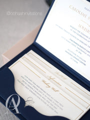 Navy Blue and Gold Wedding Invitations Hardcover Booklet