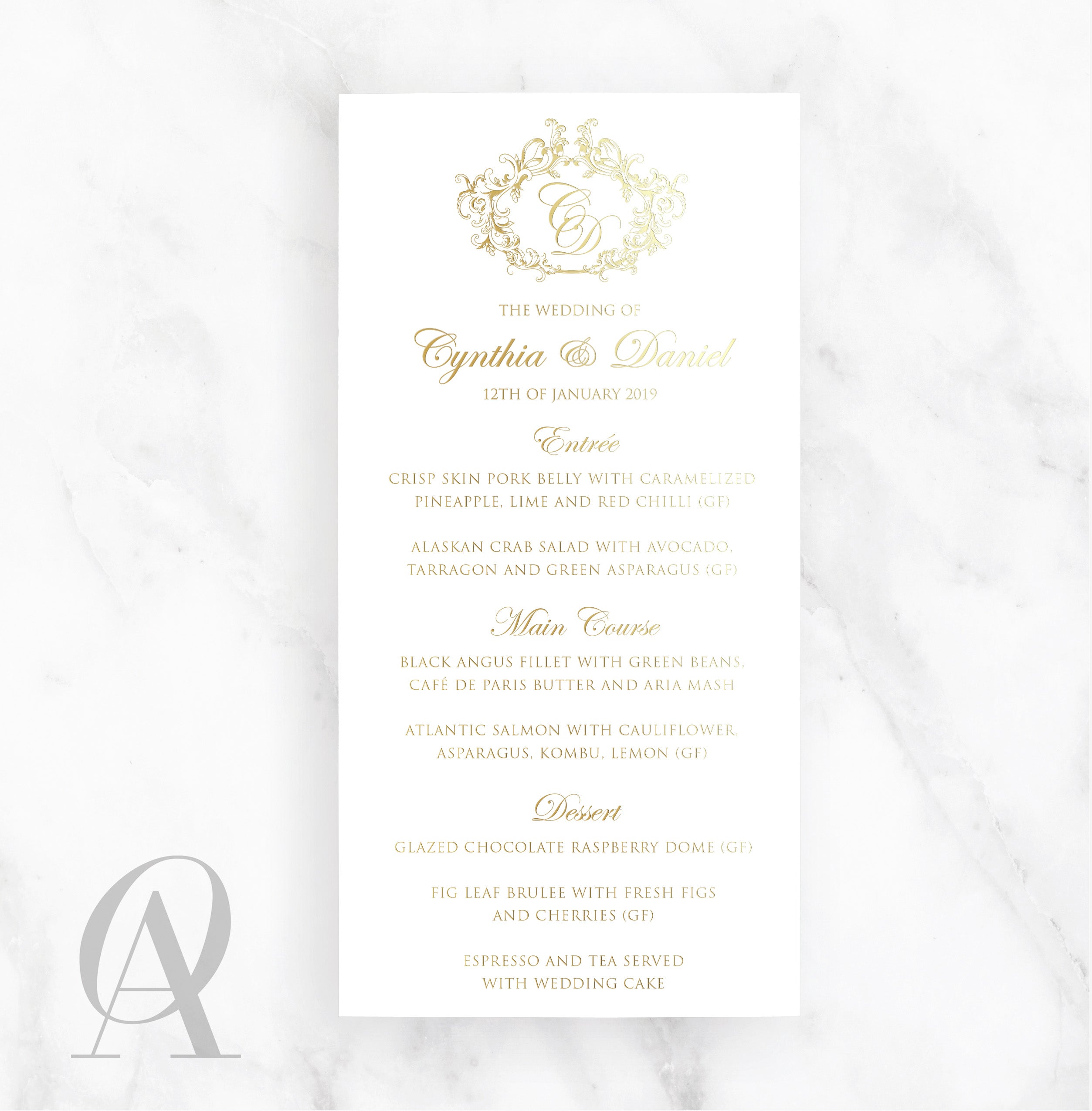 SMGF04 SKINNY MENU ALL SILVER FOIL LUXURY - Ooh Aah Invitations