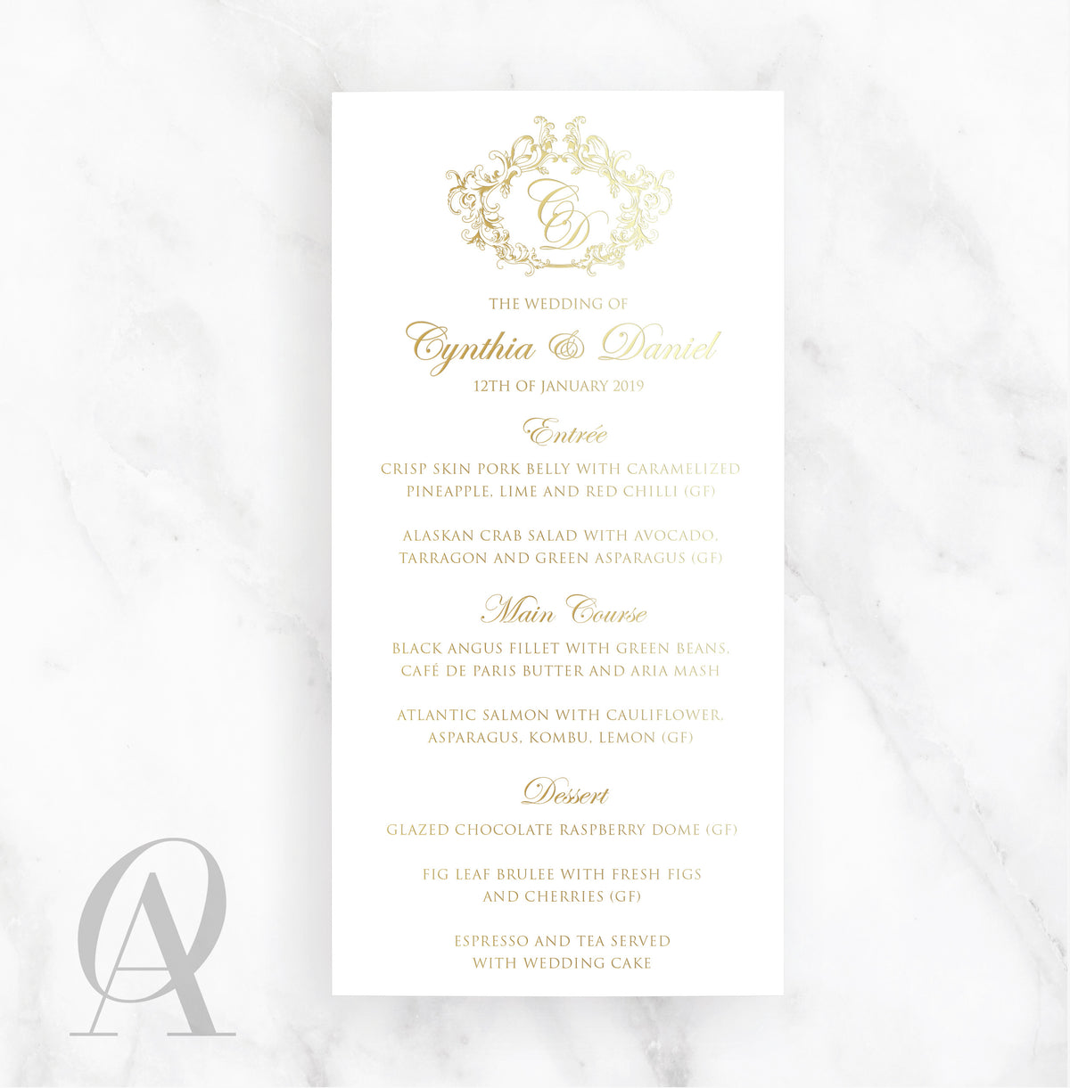 SMGF04 SKINNY MENU ALL SILVER FOIL LUXURY - Ooh Aah Invitations