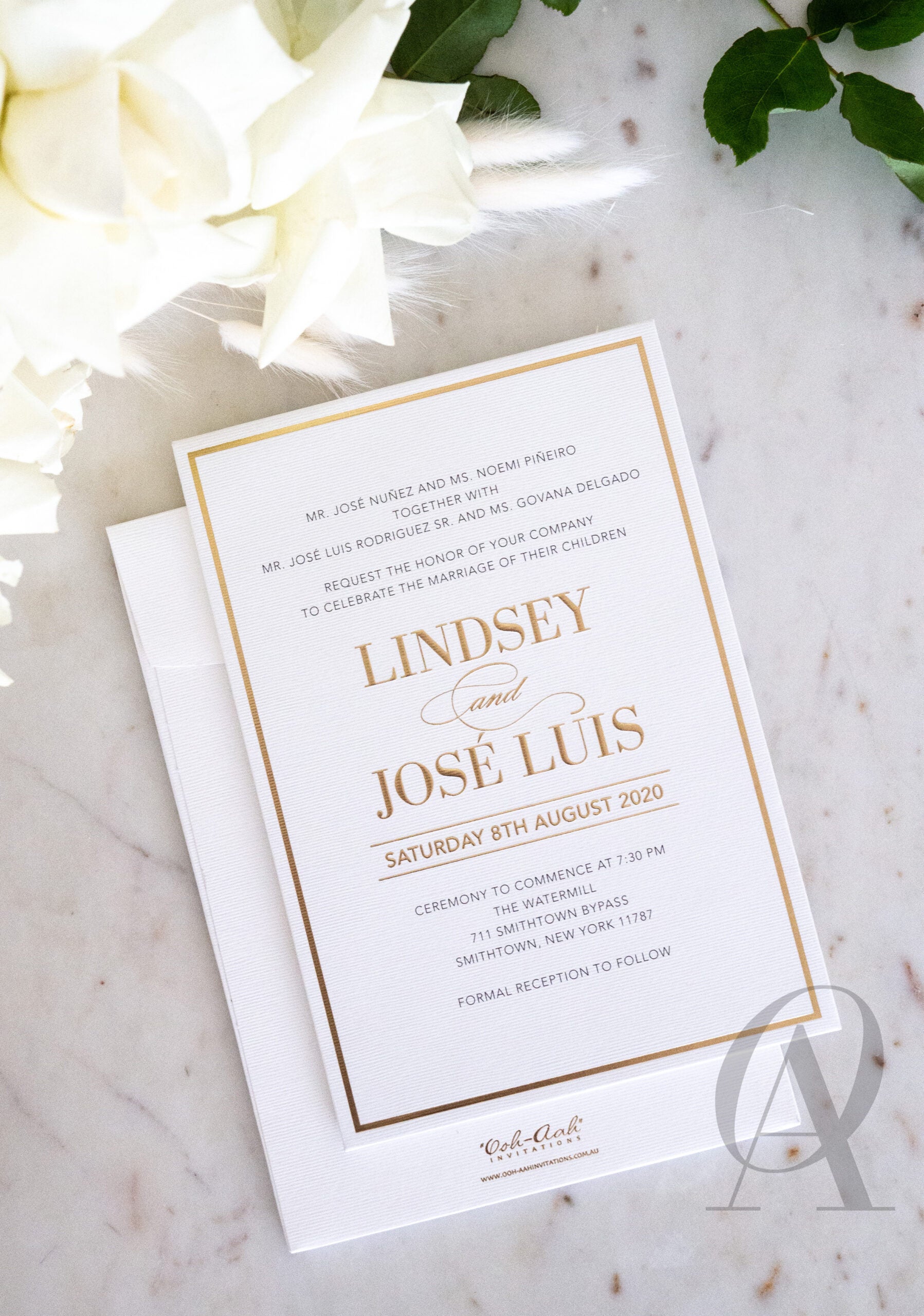 Simple and Modern Wedding Invitations Ivory and Gold Foil Premium Board