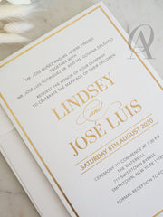 Simple and Modern Wedding Invitations Ivory and Gold Foil Premium Board