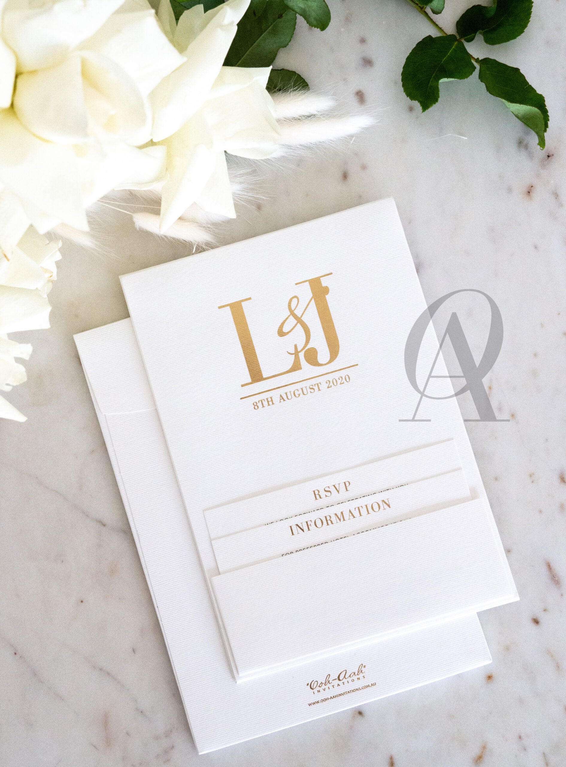 Simple and Modern Wedding Invitations Ivory and Gold Foil Premium Board